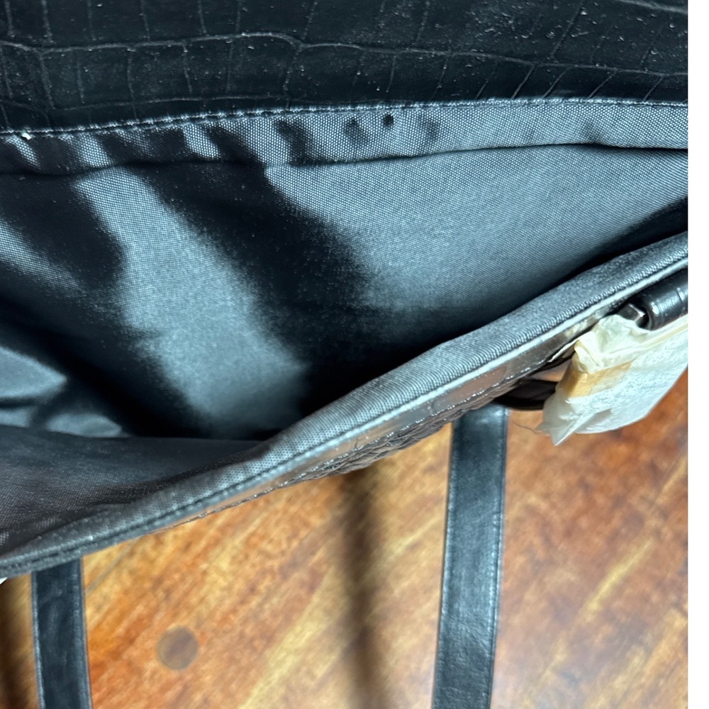 Coldwater Creek Hampton Computer Bag Black Woven Croc Embossed Laptop Tote NWT - Picture 7 of 12